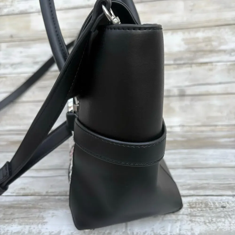 Fiorelli Barbican Flapover Tote Purse Black Faux Leather Plaid Preppy‎ Classic